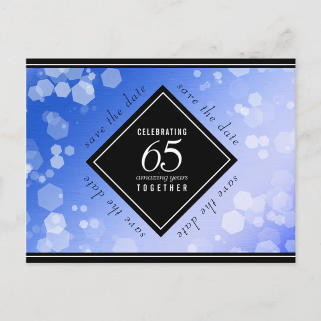 Elegant 65th Blue Sapphire Wedding Anniversary Announcement Postcard