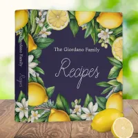 Lemon Fruit Flowers Leaves Botanical Recipe 3 Ring Binder