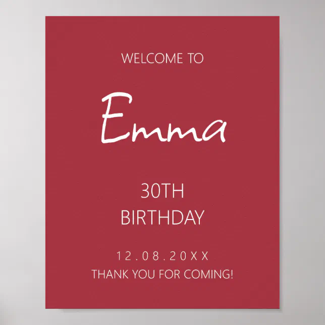 White Handwritten Script 30th Birthday Welcome Poster