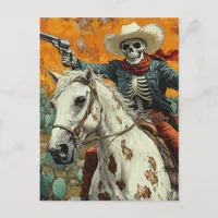 Skeleton Cowboy on a Appaloosa Horse Postcard