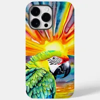 Cute AI Generated Watercolor Style Green Parrot Case-Mate iPhone 14 Pro Max Case