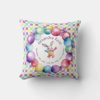 Cute Colorful Watercolor Bunny and Polka Dots Throw Pillow