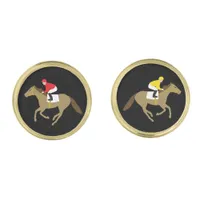 Jockeys on Horses Horse Racing Wedding Cufflinks