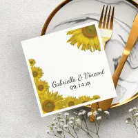 Yellow Sunflower Edge Wedding Paper Napkins