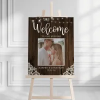 Wood Lace String Lights Photo Wedding Welcome Foam Board