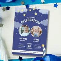 Night Blue Kids Double Birthday Party Invitation