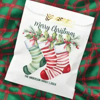 Festive Watercolor Christmas Stockings Favor Bag