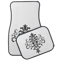 Elegant Vintage Black and White Damask Car Floor Mat