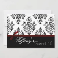 damask red Sweet Sixteen Invitation