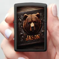 Grizzly Bear Leather Carving Zippo Lighter