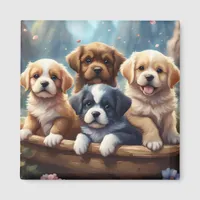 Cute puppies in a basket magnet