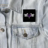 Goth Purple Heart with Angel Wings Button