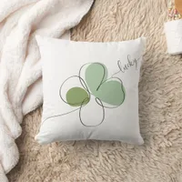 Lucky Four Leaf Clover Minimalist Line Art   Throw Pillow