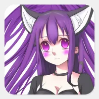 Cute Anime Girl with Fox Ears Square Sticker