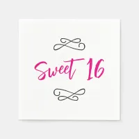 Hot Pink Chic Doodle Modern Script Sweet 16 Napkins