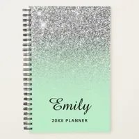 Pastel Mint Silver Glitter Ombre Personalized Planner