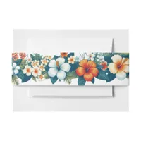 Tropical Flowers Island Wedding  Invitation Belly Band