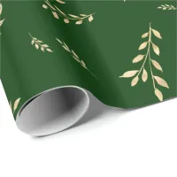 Elegant Forest Green Gold Foil Leaves Wrapping Paper