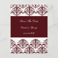 red damask Save the date Announcement Postcard