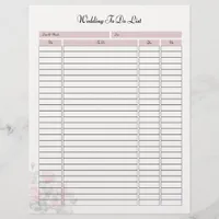 Wedding Bridal To-Do List Planner Page