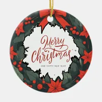 Classic Wreath, First Christmas with Name Ceramic Ornament