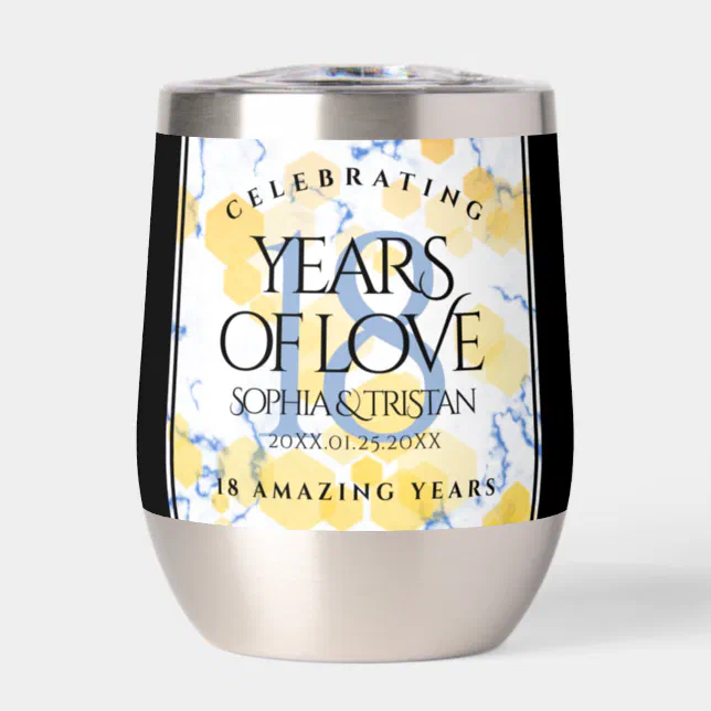 Elegant 18th Porcelain Wedding Anniversary Thermal Wine Tumbler