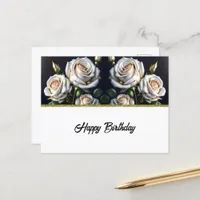 Gorgeous white roses with golden details, elegant  postcard