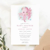 Octopus Cute Pink Watercolor Girl Baby Shower Invitation