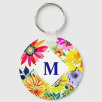 Watercolor Flowers Monogrammed  Keychain