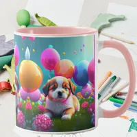 Cute puppy with balloons - sweet  mug