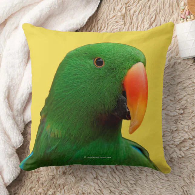 "The Green Orator" Eclectus Parrot Throw Pillow