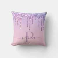 Glam Purple Glitter Drips Elegant Monogram  Throw  Throw Pillow