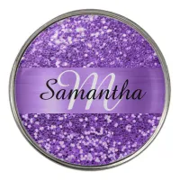 Sparkly Purple Glitter Shimmer Foil Monogram Golf Ball Marker