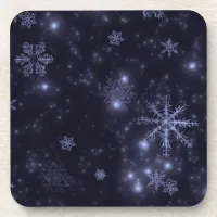 Snowflakes with Midnight Blue Background Coaster