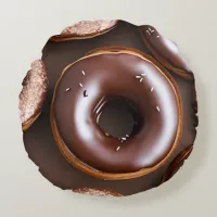 Chocolate Donuts with Sprinkles  Round Pillow