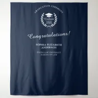 Graduation Party Navy Blue Laurel Wreath Backdrop