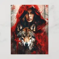 Fairytale Woman and a Wolf  Postcard