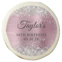 Silver Glitter Light Pink Foil 50th Birthday Sugar Cookie