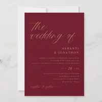 Romantic Modern Burgundy and Gold Wedding Invitation