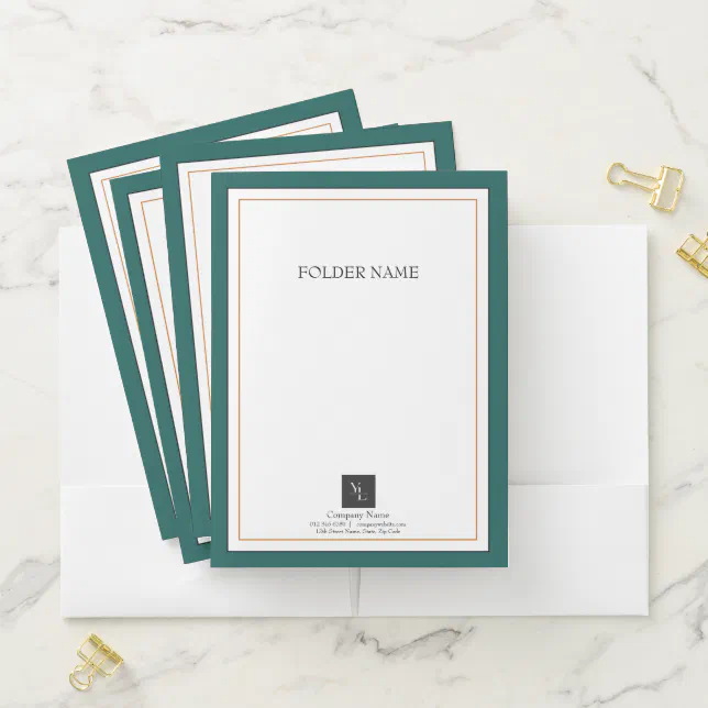 Modern Green White Gold with Business Logo Pocket Folder