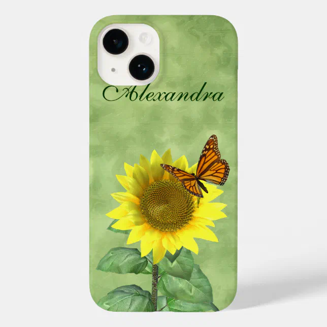 Pretty Yellow Sunflower and Orange Butterfly Case-Mate iPhone 14 Case