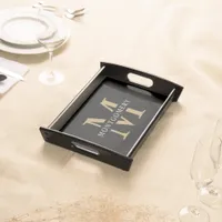 Monogram  Modern Minimal Gold Black Serving Tray