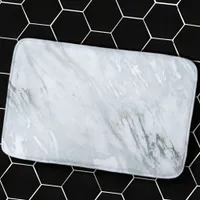 lux chic silver metallic foil & white grey marble bath mat