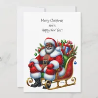 Black Santa in Sleigh, Gifts Flat Card Personalize