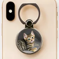 Cute fluffy tabby cat baby -  phone ring stand