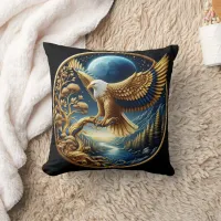 Majestic Eagle Perched by a Serene River Throw Pillow