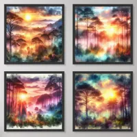 Colorful Misty Sunrise in Foggy Forest | Wall Art Sets