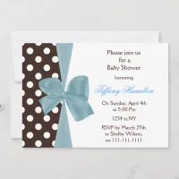 trendy chocolate blue bow Baby shower Invitation