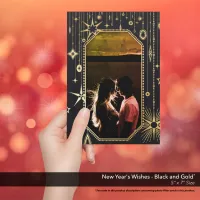 New Year's Wishes Black and Gold Holiday Card