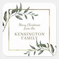 Elegant Christmas Branches Gold Foil Holiday Square Sticker